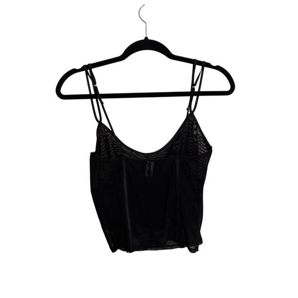 Frederick's of Hollywood Bustier Top Womens Medium Black Mesh Lace Sheer Boned - Picture 2 of 5